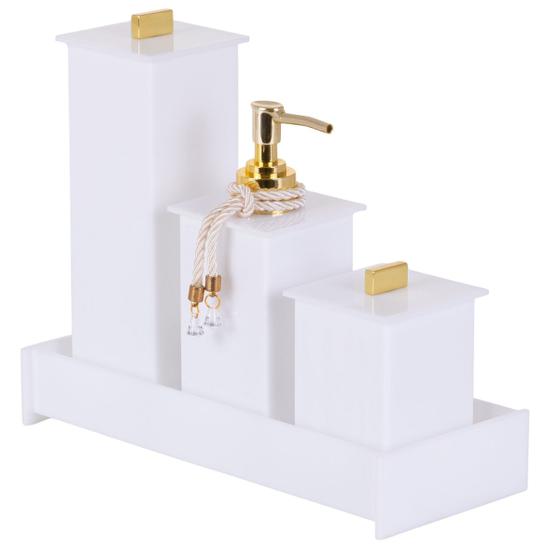 Kit Bandeja Decorativa Porta Escova De Dentes Pasta Porta Algodão Cotonete E Porta Sabonete Líquido Dispenser Conjunto Banheiro Lavabo Pia