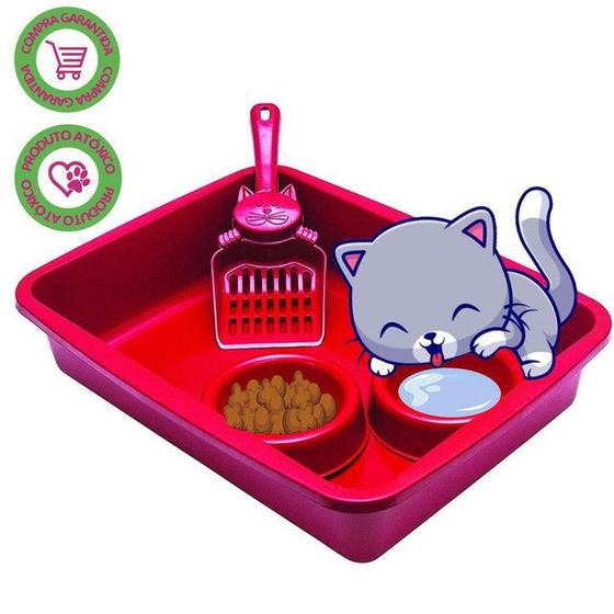 Kit bandeja gato caixa de areia vermelho Menor preço em Kit bandeja gato caixa de areia vermelho
