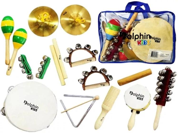 Imagem de Kit Bandinha  Dolphin  para musicalização infantil com bolsa -10 instrumentos 