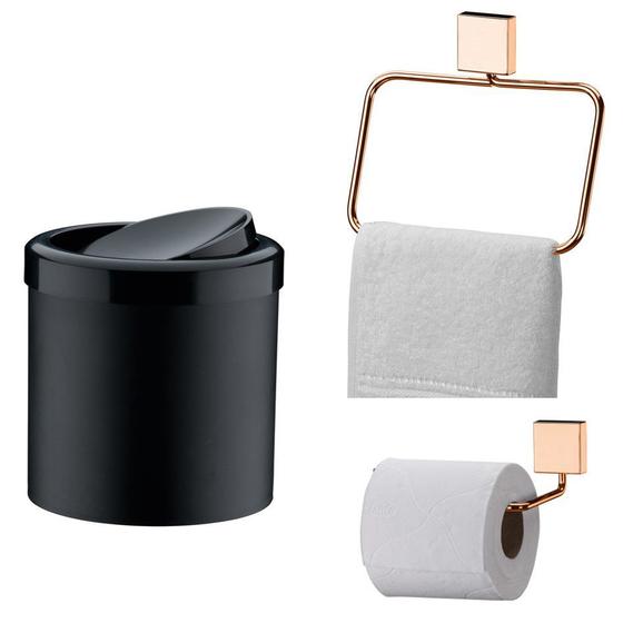 Imagem de Kit Banheiro 3 Peças Porta Toalha Argola Papeleira Lixeira Cobre Rose Gold  - Future