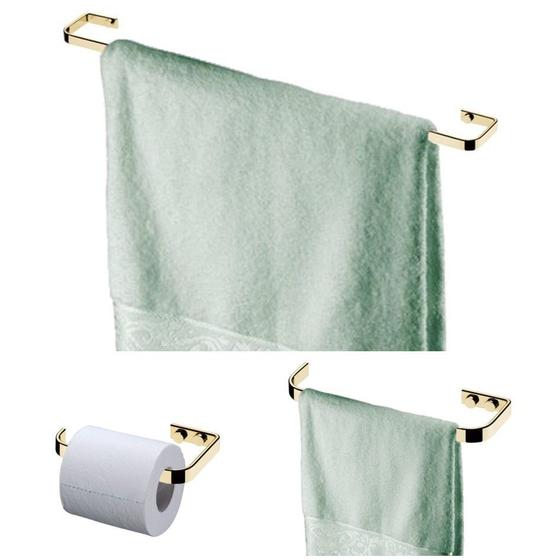 Imagem de Kit Banheiro 3 Peças Porta Toalha Toalheiro Suporte Papel Higiênico Parede Dourado - Future