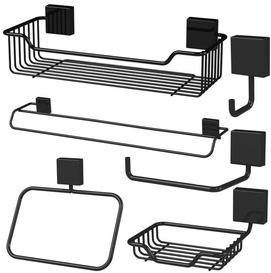 Kit Banheiro 6 Peças Fixação Por Parafuso Aço Preto Menor preço em Kit Banheiro 6 Peças Fixação Por Parafuso Aço Preto
