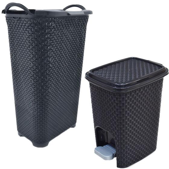 Imagem de Kit Banheiro Cesto Rattan 50L + Lixeira de Pedal Rattan 7Lts