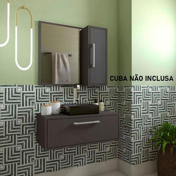 Imagem de Kit Banheiro com Gabinete Suspenso 80cm  Espelheira Multiuso