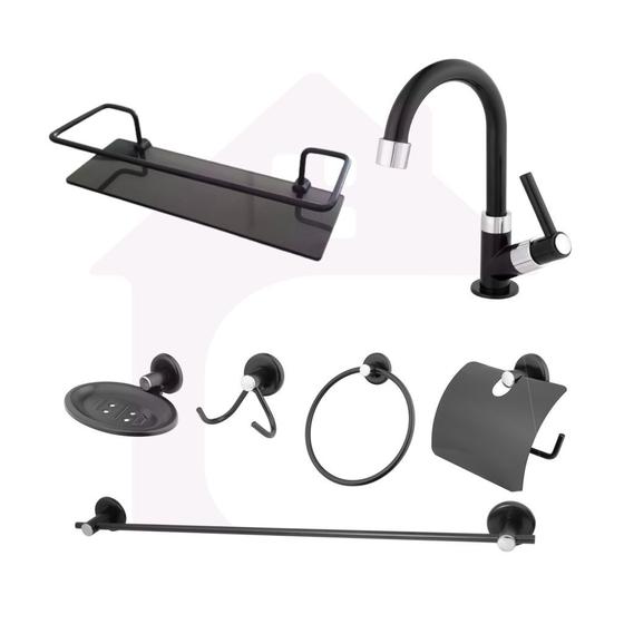 Kit Banheiro Completo/ 1 Torneira cod 138 PRETO + 1 Porta Shampoo Reto PRETO+ 1 Kit Banheiro PRETO cod 803 Menor preço em Kit Banheiro Completo/ 1 Torneira cod 138 PRETO + 1 Porta Shampoo Reto PRETO+ 1 Kit Banheiro PRETO cod 803