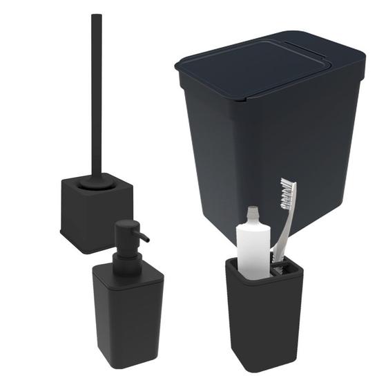 Kit Banheiro Dispenser Sabonete Porta Escova Sanitária Lixeira 5l Suporte Escova Dente - Soprano Menor preço em Kit Banheiro Dispenser Sabonete Porta Escova Sanitária Lixeira 5l Suporte Escova Dente - Soprano