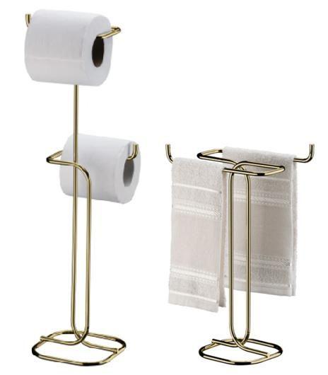 Imagem de Kit banheiro dourado Future Porta Papel Higiênico chao porta toalha de bancada  1176DD 1177DD