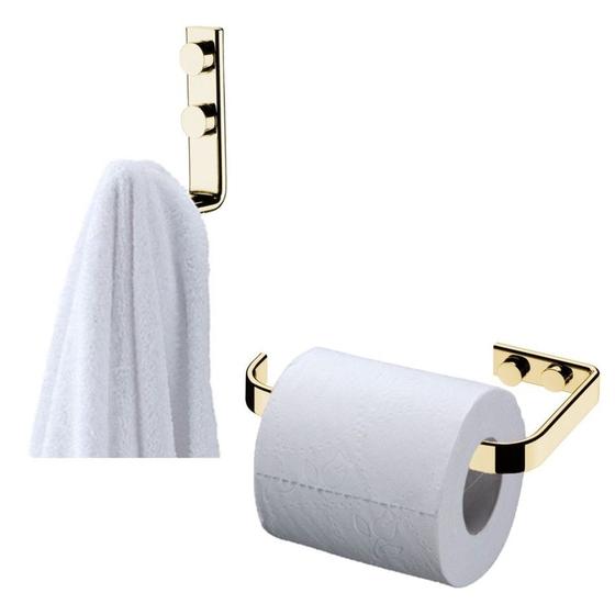 Imagem de Kit Banheiro Dourado Gancho Porta Toalha  + Suporte Papel Higiênico - Future