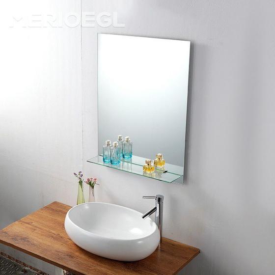 Imagem de Kit Banheiro Espelho 30cm x 40cm + Prateleira e KIt Instalação