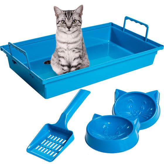 Imagem de Kit Banheiro Higienico para Gatos, Caixa de Areia, Pazinha, Comedouro e Bebedouro