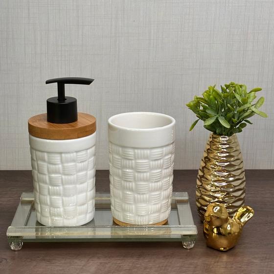 Kit Banheiro Lavabo 2 Peças Porcelana Branco Bambu - Amigold ...