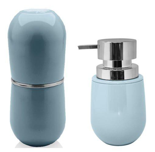 Imagem de Kit banheiro lavabo Belly Azul glacial 2 peças OU sabonete liquido, porta escova dente