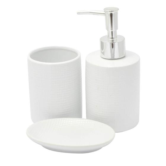 Imagem de Kit Banheiro Lavabo Branco Com Dispenser 3 Peças 4484 Prata