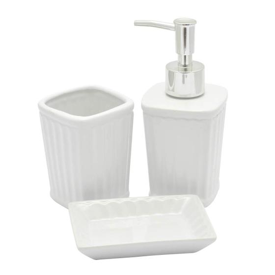 Imagem de Kit Banheiro Lavabo Branco Com Dispenser 3 Peças 4487 Preto