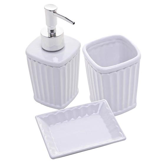 Imagem de Kit Banheiro Lavabo de Cerâmica Branco Antibes 3 peças - Lyor