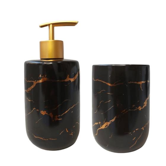 Kit Banheiro Lavabo Porcelana Porta Sabonete Líquido 2 Peças Menor preço em Kit Banheiro Lavabo Porcelana Porta Sabonete Líquido 2 Peças