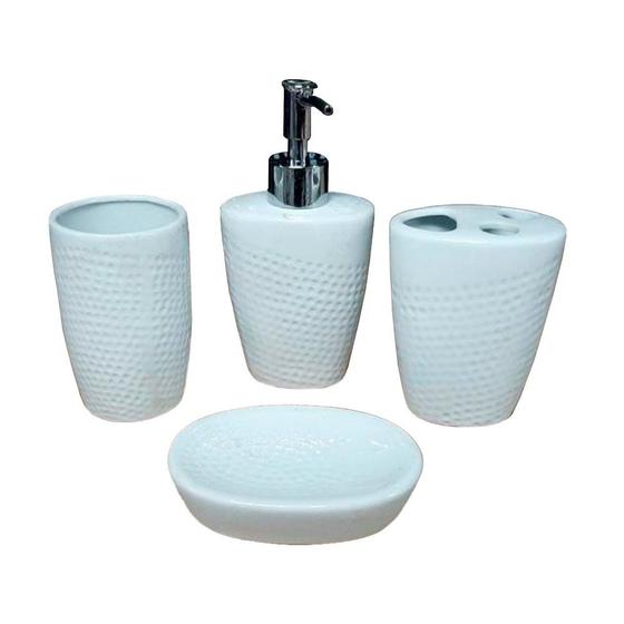 Imagem de Kit Banheiro Lavabo Porta Sabonete Líquido Porcelana