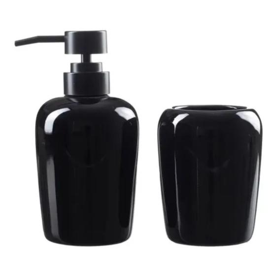 Kit Banheiro Lavabo Preto 2 Peças Porta Escova Sabonete Luxo Menor preço em Kit Banheiro Lavabo Preto 2 Peças Porta Escova Sabonete Luxo