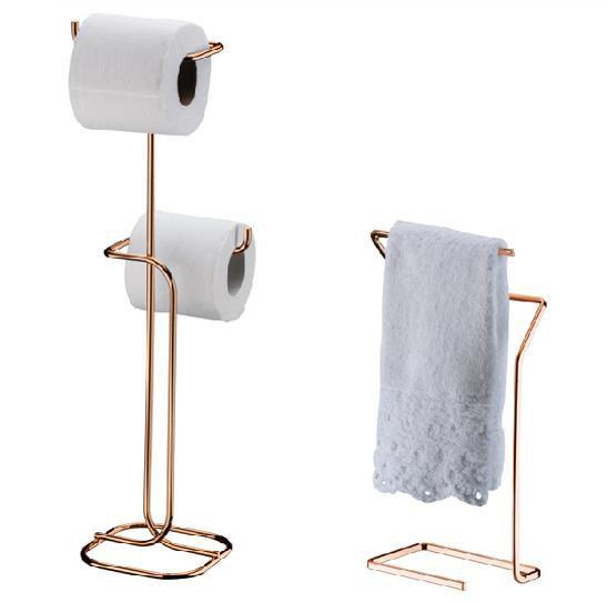 Imagem de Kit banheiro lavabo rose gold 02 peças, toalheiro bancada  e papeleira chão future 1891rg 1176rg