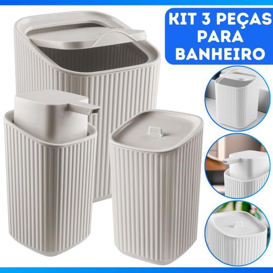 Imagem de Kit Banheiro Luxo Conjunto Completo 3pçs Com Lixeira Porta Algodão E Dispenser