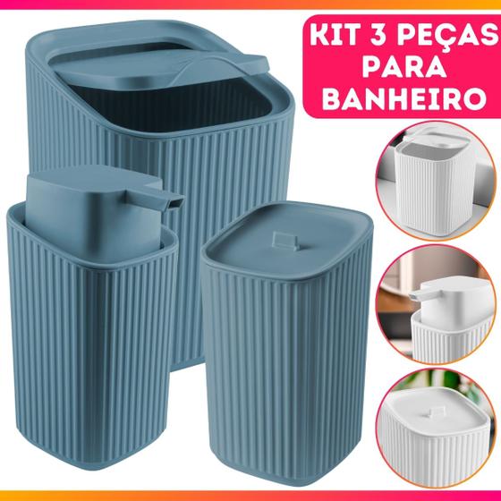 Imagem de Kit Banheiro Luxo Conjunto Completo 3pçs Com Lixeira Porta Algodão E Dispenser