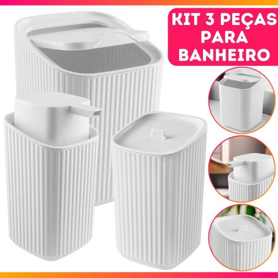 Imagem de Kit Banheiro Luxo Conjunto Completo 3pçs Com Lixeira Porta Algodão E Dispenser