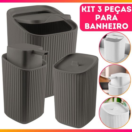 Imagem de Kit Banheiro Luxo Conjunto Completo 3pçs Com Lixeira Porta Algodão E Dispenser