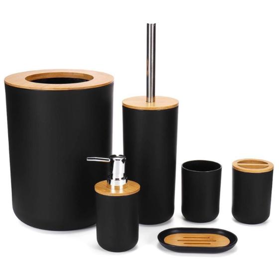 Kit Banheiro Luxo Conjunto Completo 6pçs Bambú Com Lixeira Menor preço em Kit Banheiro Luxo Conjunto Completo 6pçs Bambú Com Lixeira