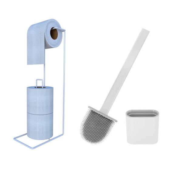 Imagem de Kit Banheiro Porta Papel Higiênico 3 Rolos E Escova Sanitária Silicone Para Vaso