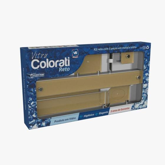 Imagem de Kit banheiro retangular com porta shampoo DOURADO colorati 5 pçs
