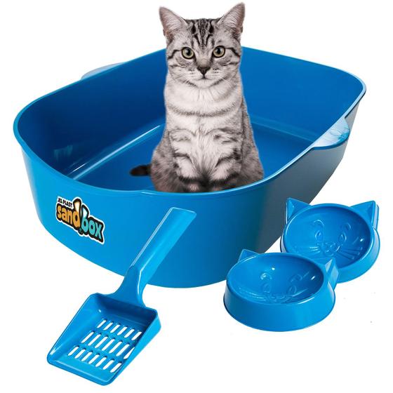 Imagem de Kit Banheiro Sanitário Higinenico para Gatos Bandeja Pá Comedouro Bebedouro 4 Peças