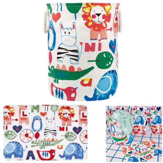 Imagem de kit Banheiro Tapete Infantil + Cesto Organizador De Roupa Brinquedo Tecido Dobrável - Mor