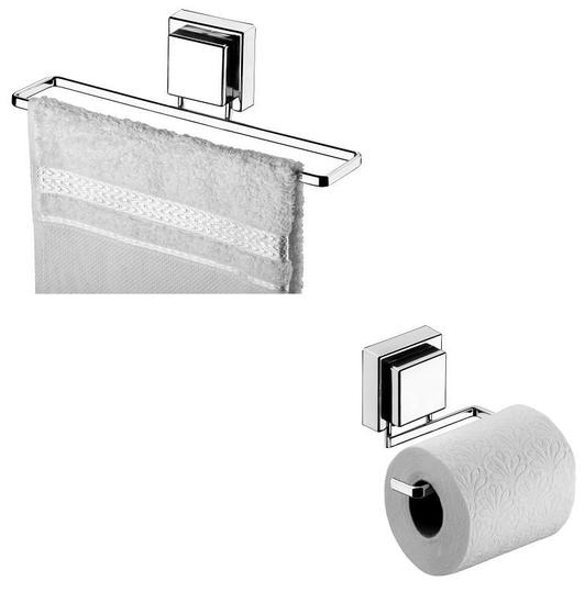 Imagem de kit banheiro ventosa cromado 2 peças toalheiro rosto, papel higiênico Future Praticitá Mix