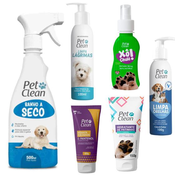 Imagem de Kit Banho a Seco Limpa Orelhas Limpa Lágrima Xô Chule Hidratante de Patas Hidratante Focinho Pet Clean