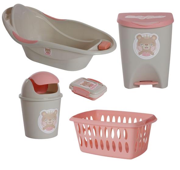 Kit Banho Baby Bebe Infantil Menina Banheira Saboneteira Cesto Lixeiras Menor preço em Kit Banho Baby Bebe Infantil Menina Banheira Saboneteira Cesto Lixeiras