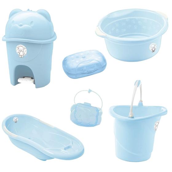 Imagem de Kit banho bebe adoleta banheira + saboneteira bacia e outros azul