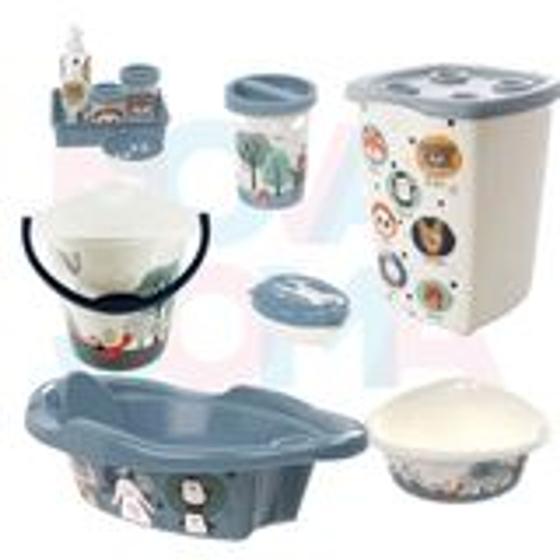 Imagem de Kit Banho Cesto,lixeira,saboneteira,balde,bacia,kit higiene,banheira 21 bichinhos azul - plasutil
