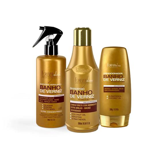 Imagem de Kit Banho de Verniz Forever Liss Shampoo, Cond e Queratina