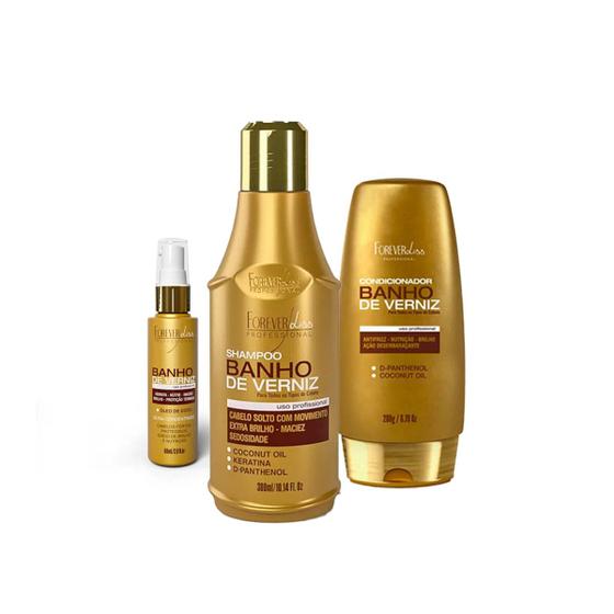 Imagem de Kit Banho de Verniz Shampoo, Cond. e Sérum Forever Liss