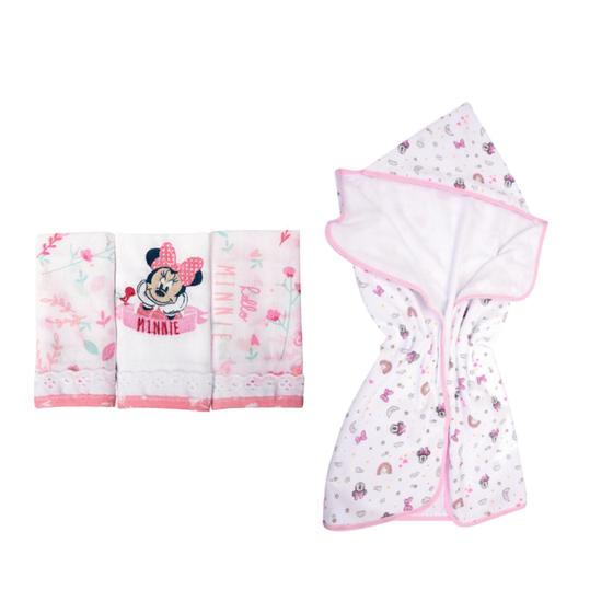 Imagem de Kit Banho Do Bebe Toalha Soft + 3 Babete - Minnie