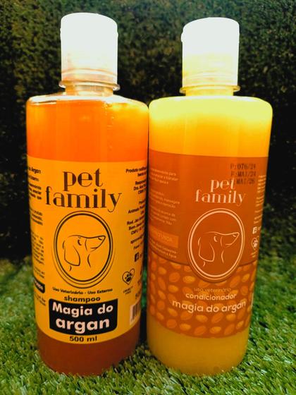 Imagem de Kit Banho Pra Pet Cão e Gato Magia do Argan - Shampoo e Creme Condicionador Pet Family 500 ml