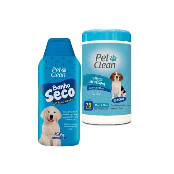 Imagem de Kit Banho Seco Gel + Lenço Umedecido Pet Cães Gato Cachorro