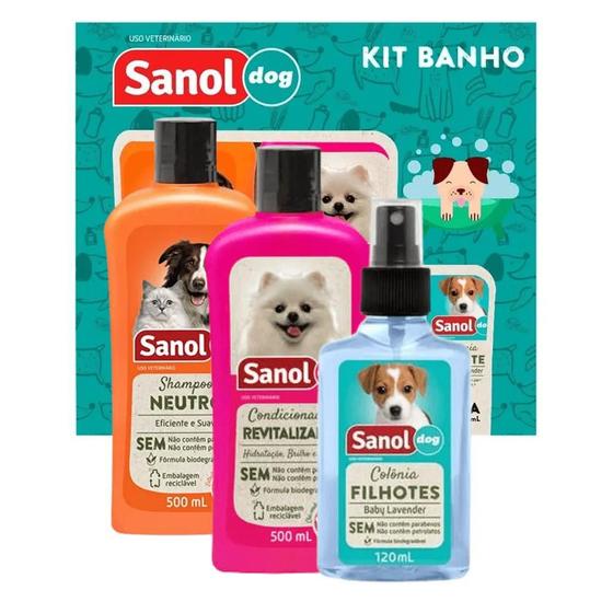 Imagem de Kit Banho Shampoo, Condicionador e Colônia Sanol Dog