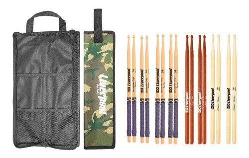 Imagem de Kit Baqueta Pro 5A, 7A E 2B E Bag Camuflado Com02 Liverpool