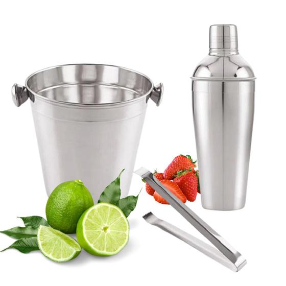 Imagem de Kit Bar Inox 3 Peças Balde Pegador e Coqueteleira 500 ml