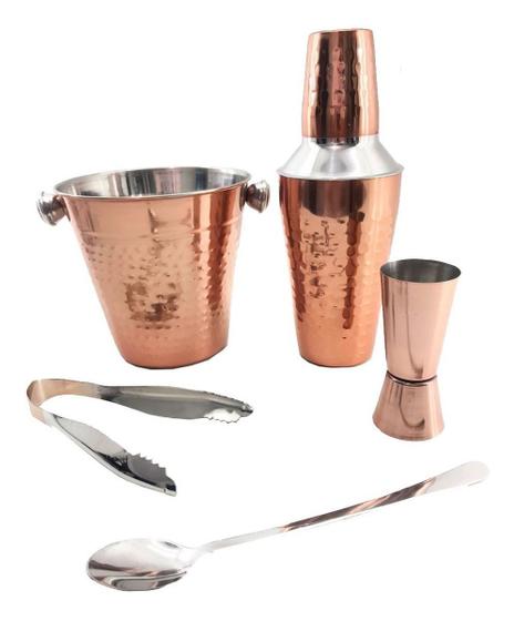 Kit Bar Inox Cobre 5 Pçs Coqueteleira Balde Dosador Colher Menor preço em Kit Bar Inox Cobre 5 Pçs Coqueteleira Balde Dosador Colher