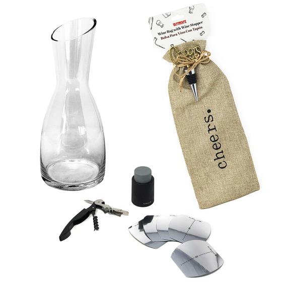 Imagem de Kit Bar Luxo Decanter Bebidas Bolsa Vinhos Abridor Garrafas Aerador Saca Rolhas Corta Gotas Presente Degustação Bar Jarra