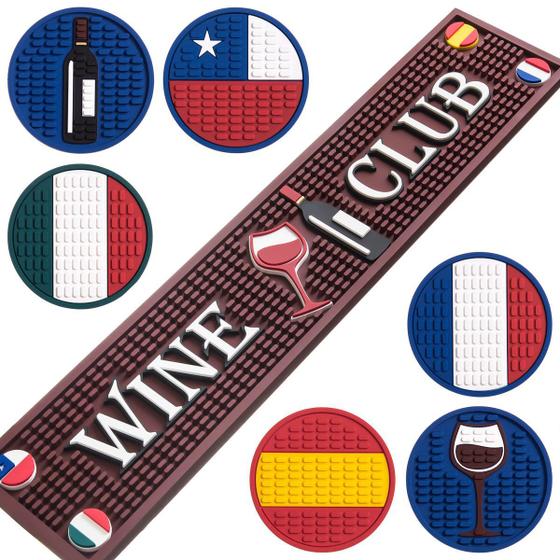 Imagem de Kit Bar Mat Clube Do Vinho + 6 Cup Mats Países Emborrachado