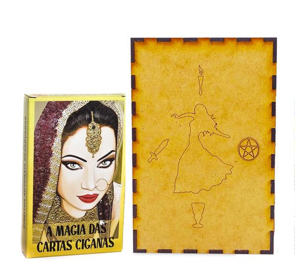 Imagem de Kit Baralho Magia Cartas Ciganas e Porta Tarô Caixa Madeira