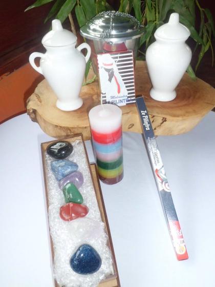 Imagem de Kit Baralho Zé Pelintra ritual Sagrado Mandala Pedras Turibulo Incenso Quartinha Fem Quartinha Masc Umbanda